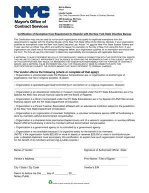 New York State Charities Bureau Exemption Certification