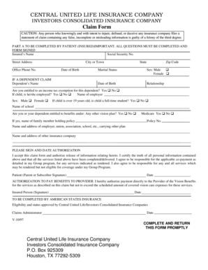 Central United Life Insurance Claim Form