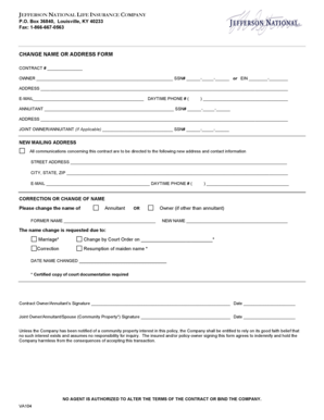 Jefferson National Life Insurance Change Form