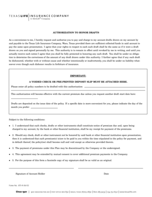 Texas Life Insurance Draft Authorization Form