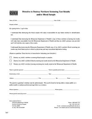 Directive to Destroy Newborn Screening Test Results