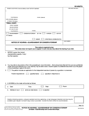 Notice of Hearing Guardianship or Conservatorship