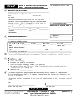 California DV-600 Court Protective Restraining Order