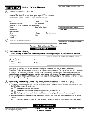 Notice of Court Hearing DV-109(TC)