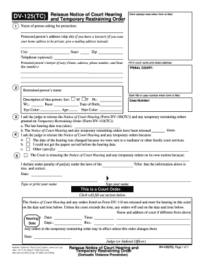 Reissue Notice of Court Hearing and Temporary Restraining Order