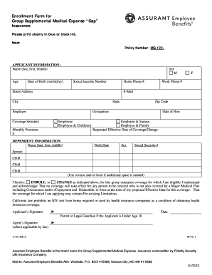 Group Supplemental Medical Expense Gap Insurance Enrollment Form