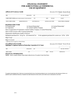 John Deere Financial Statement for Equipment