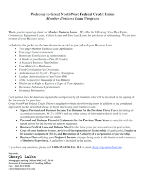 Great NorthWest Federal Credit Union Member Business Loan Application
