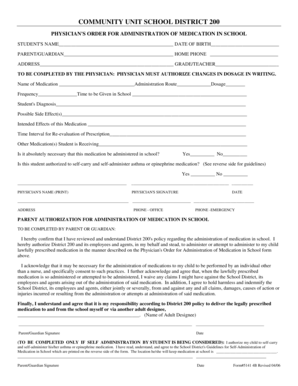 Physician's Order for Medication Administration in School