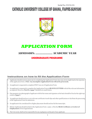 Catholic University College of Ghana Application Form
