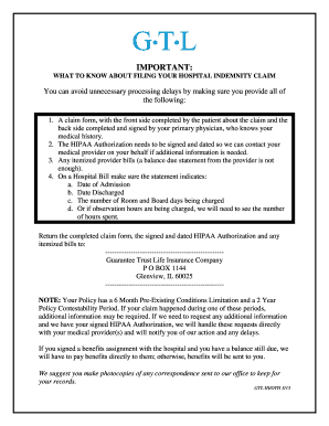 Hospital Indemnity Claim Form