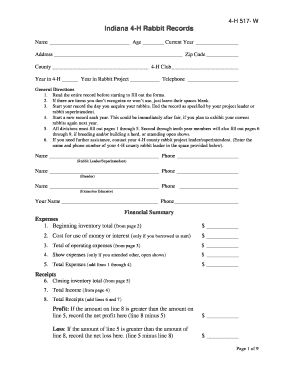 Indiana 4-H Rabbit Records Form 517-W