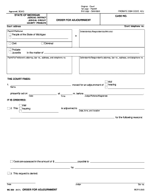 Michigan Order for Adjournment