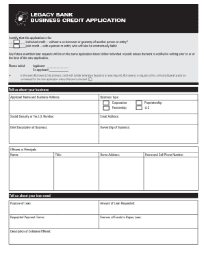 Legacy Bank Business Credit Application