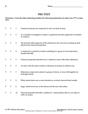 Science Pre-Test and Worksheets