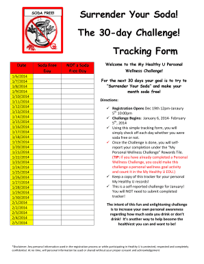 Soda Free Challenge Tracking Form