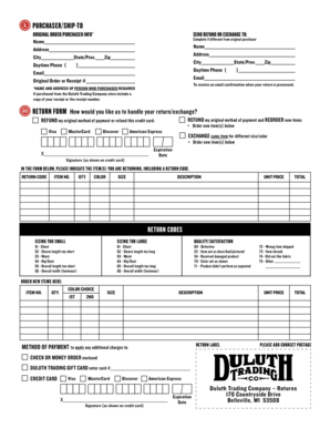 Duluth Trading Company Return Form