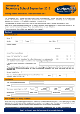 Durham County Secondary School Admission Form