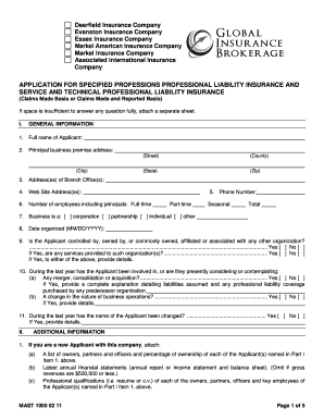 Professional Liability Insurance Application