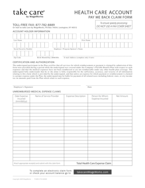 Health Care Account Pay Me Back Claim Form