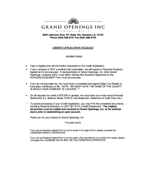 Louisiana Credit Application Package