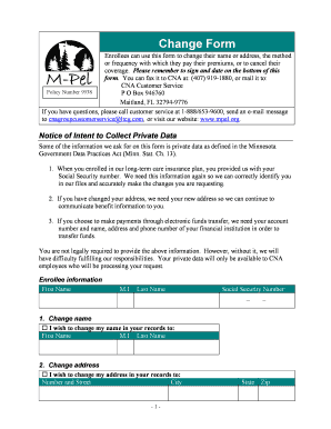 Change Form for Long-Term Care Insurance