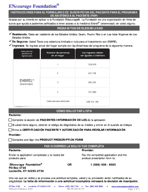 Formulario de Suscripción del Paciente para el Programa de Asistencia al Paciente (PAP) de la Fundación ENcourage