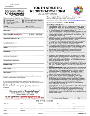 Youth Athletic Registration Form