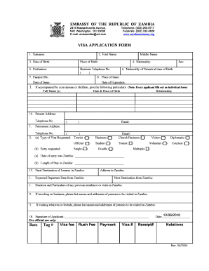 Zambia Visa Application Form