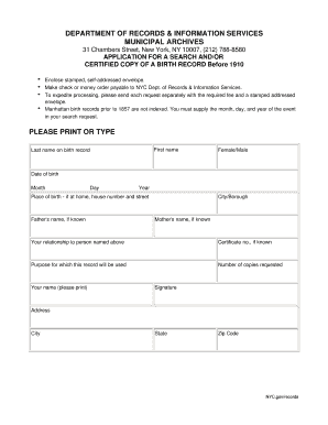Application for Birth Record Search