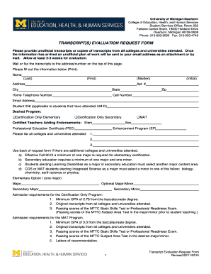 Transcript Evaluation Request Form