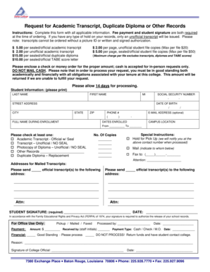 Academic Transcript Request Form