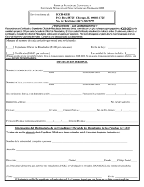 FORMA DE PETICIÓN DEL CERTIFICADO Y EXPEDIENTE OFICIAL DE LOS RESULTADOS DE LAS PRUEBAS DE GED