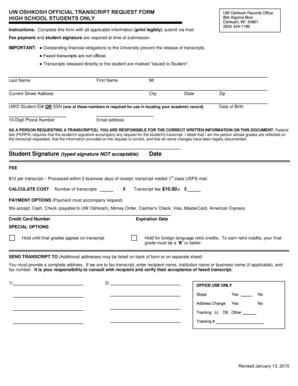 UW Oshkosh Official Transcript Request Form
