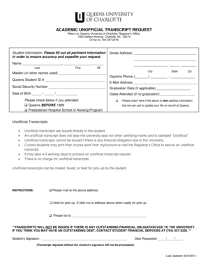 Unofficial Transcript Request Form