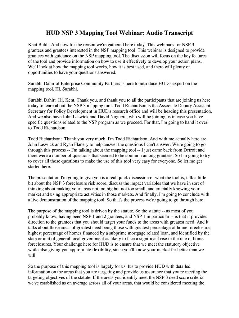 Fillable Online HUD NSP3 Mapping Tool inar Transcript HUD Exchange