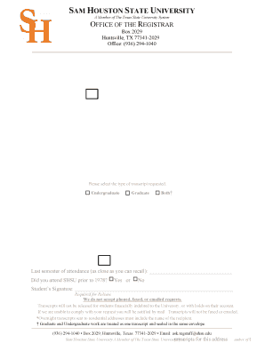 Request for Official Transcript by Mail