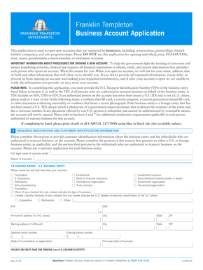 Franklin Templeton Business Account Application