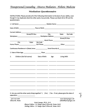 Divorce Mediation Questionnaire