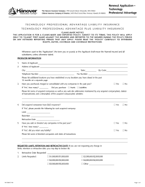 Technology Professional Liability Insurance Renewal Application