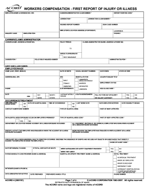 Workers Compensation First Report of Injury or Illness