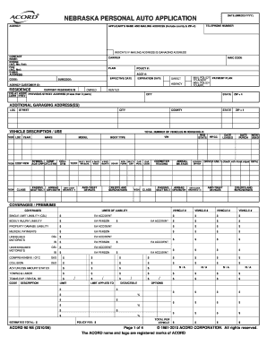 Nebraska Personal Auto Application