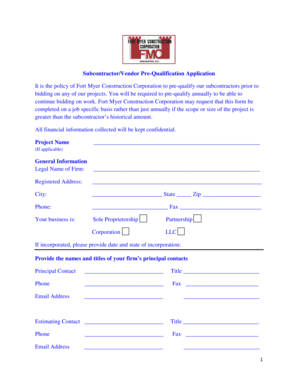 Subcontractor Pre-Qualification Application