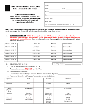 Duke International Travel Clinic Appointment Request Form
