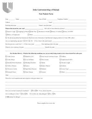 Duke Gastroenterology of Raleigh New Patient Form - dukehealth