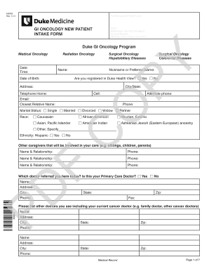 GI Oncology New Patient Intake Form