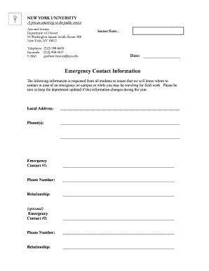 NYU Emergency Contact Information Form