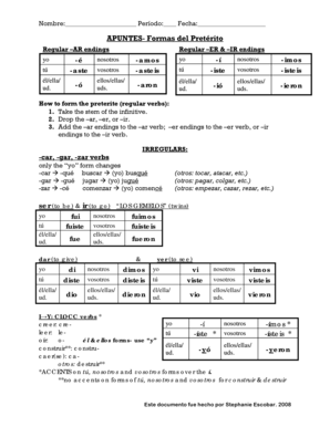 Hoja de trabajo de conjugación del pretérito en español