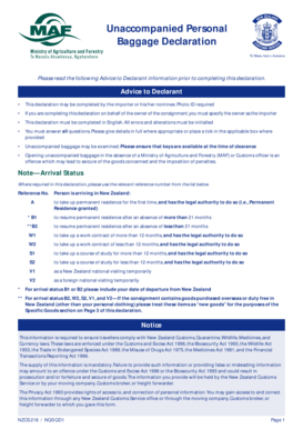 New Zealand Unaccompanied Personal Baggage Declaration