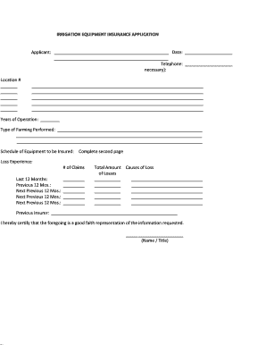 Irrigation Equipment Insurance Application